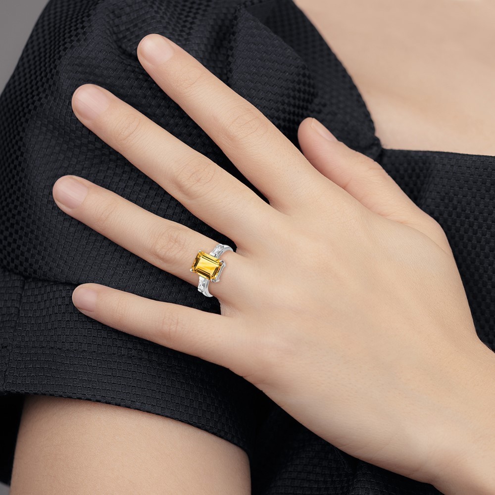 925 Sterling Silver Rhodium Citrine (November Birthstone) ring Size 7 - Picture 6 of 6
